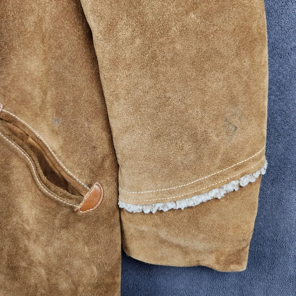Vintage Grais Coat Mens 40 Brown Sueded Cowhide Leather Western Sherpa Lined 70s